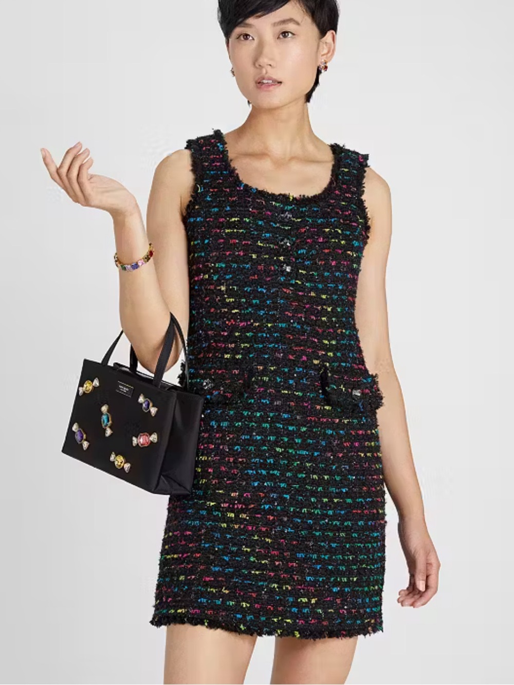 Kare Spade Metallic Tweed Sheath Dress Black Multi 4